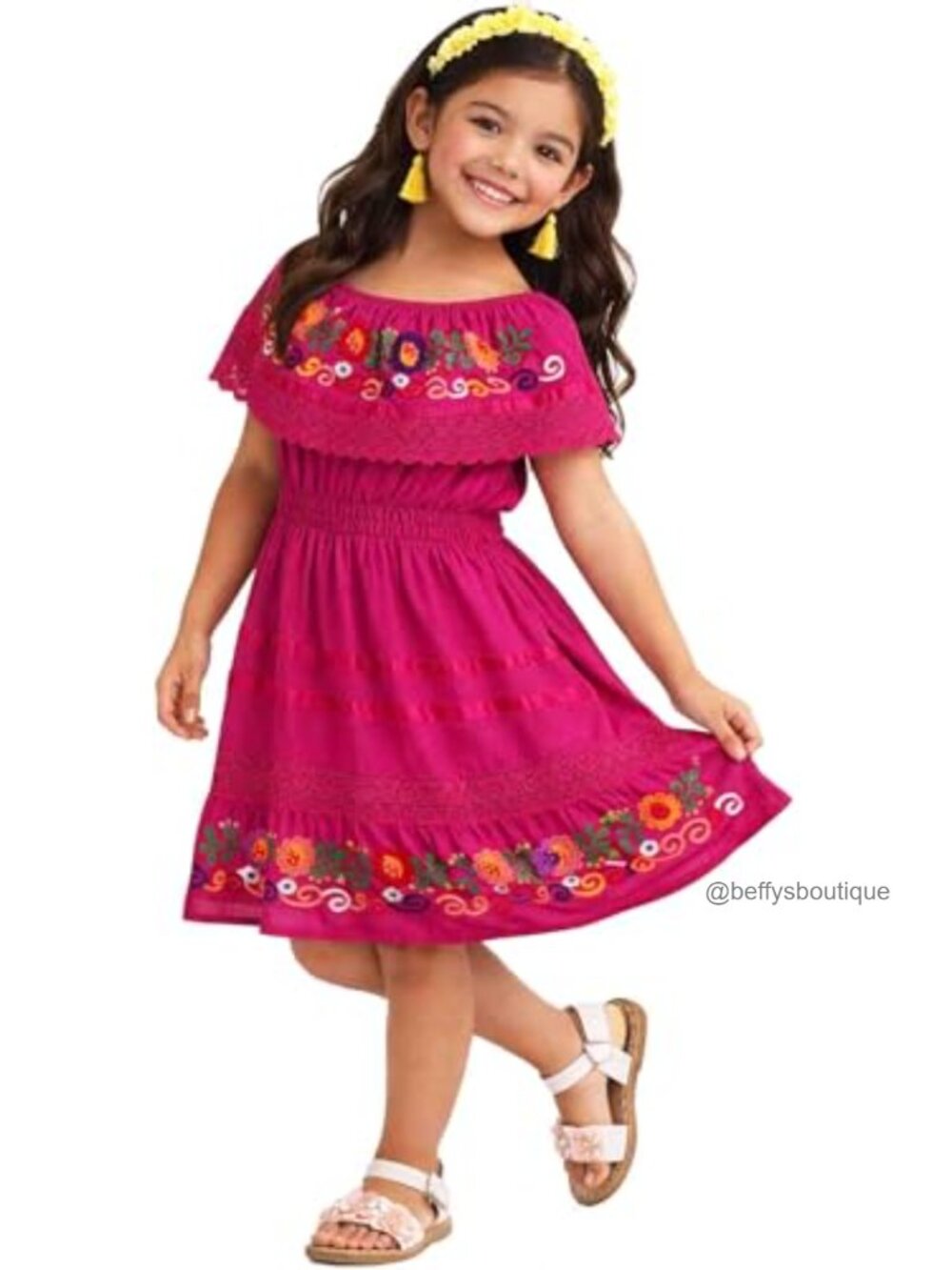 Mexican Embroidered Fiesta Dress for Girls Cotton A-Line Cinco de Mayo
